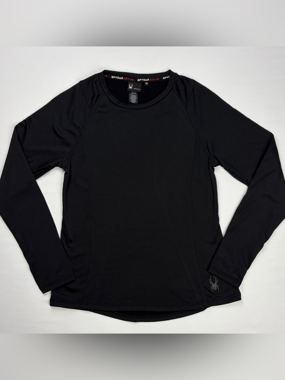 Spyder Active Women T Shirt Top Crew Neck Long Sleeve Black Size M Polyester